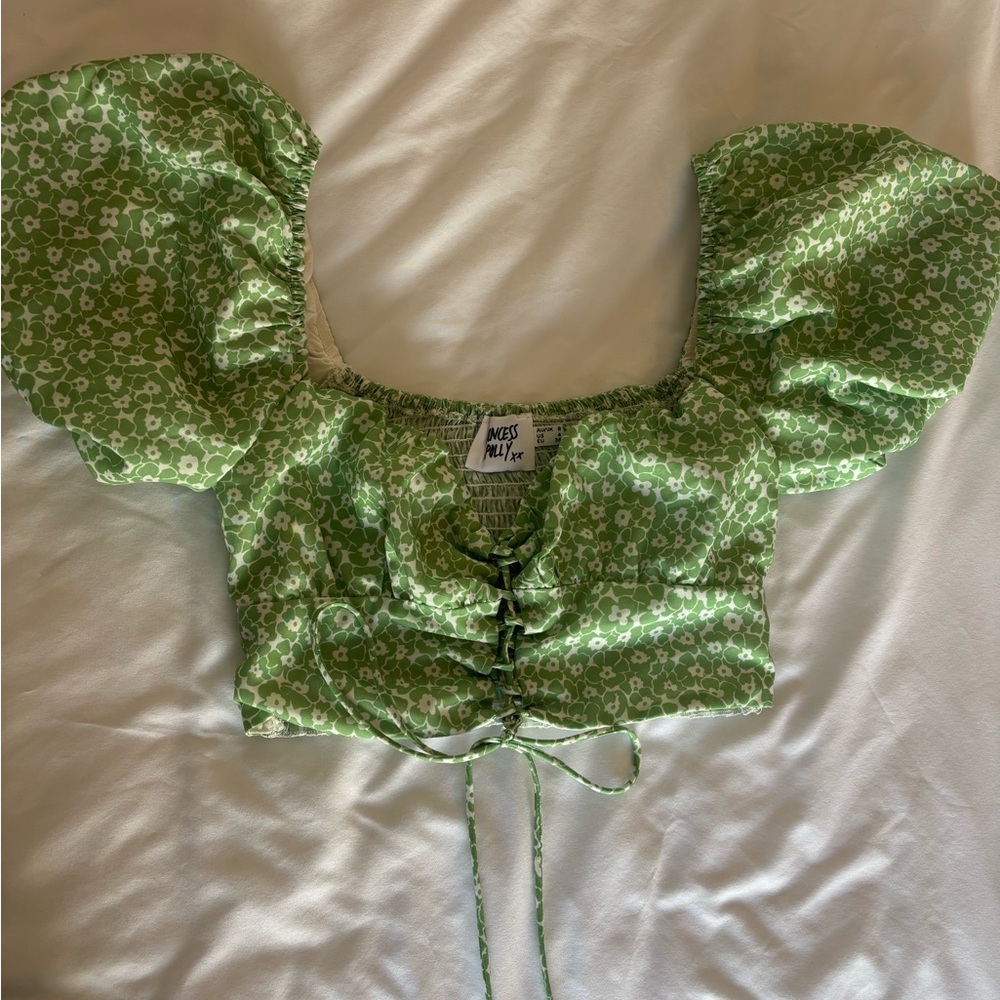 Princess Polly Green Floral Puff Sleeve Blouse